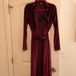 Burgundy, Long velvet dress with belt